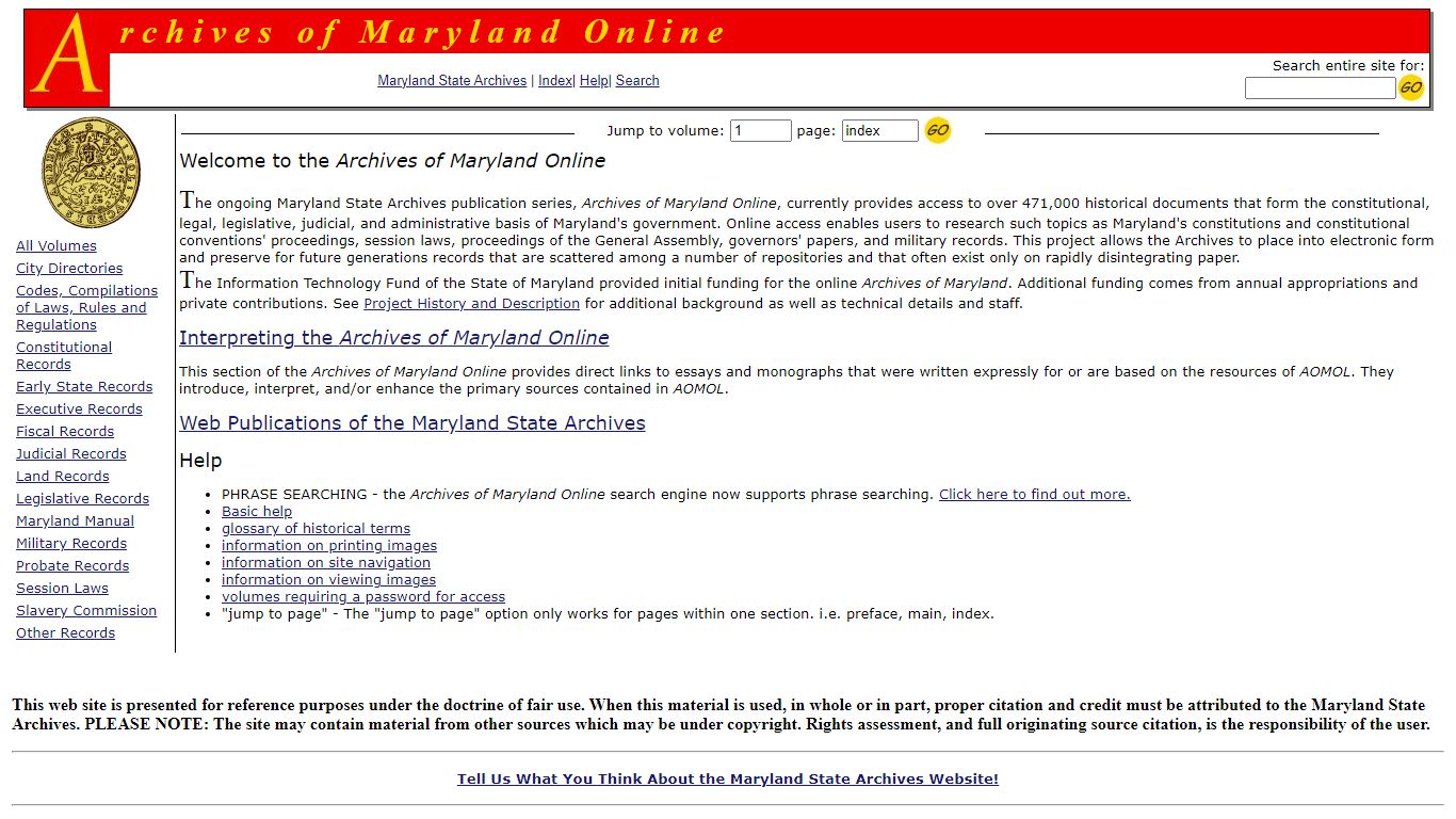 Archives of Maryland Online